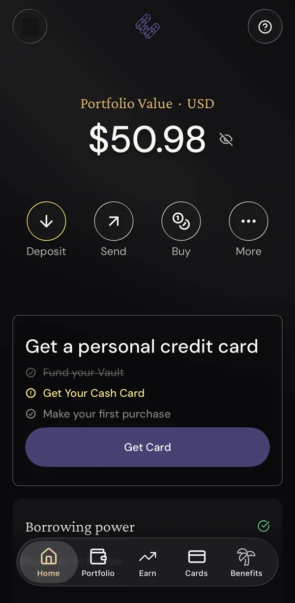이더파이 Home의 Get Your Cash Card와 Get Card 버튼